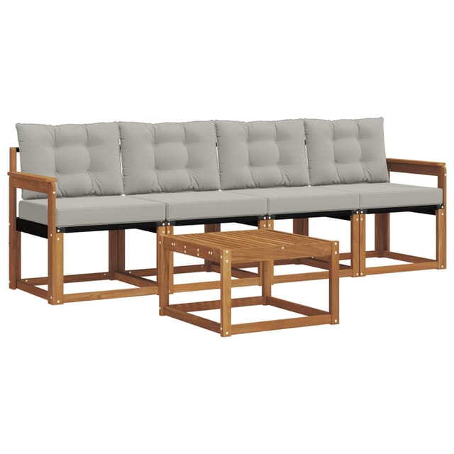 vidaXL Outdoor-Sofagarnitur mit Kissen 5-Tlg Natur und Hellgrau 3368370