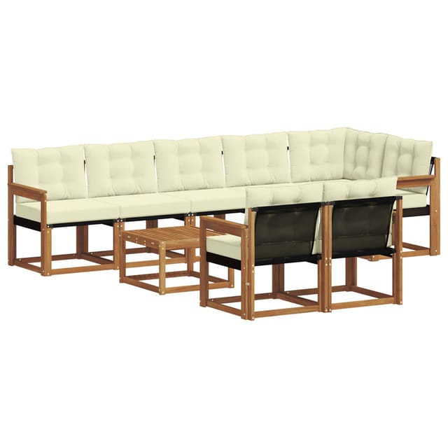 vidaXL Outdoor-Sofagarnitur mit Kissen 9-Tlg Natur und Creme 3368801