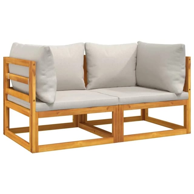 vidaXL Modular-Ecksofas 2 Stk mit Hellgrauen Kissen Massivholz Akazie 360008