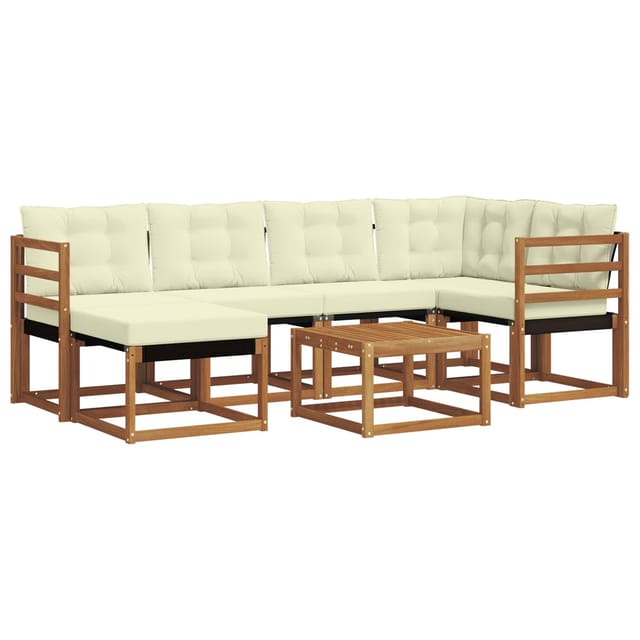 vidaXL Outdoor-Sofagarnitur mit Kissen 7-Tlg Natur und Creme 3368845