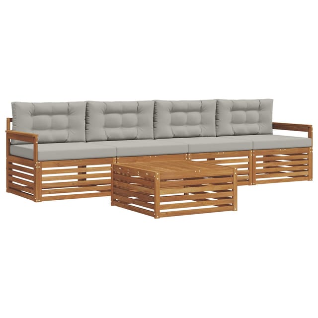 vidaXL Outdoor-Sofagarnitur mit Kissen 5-Tlg Natur und Hellgrau 3372966