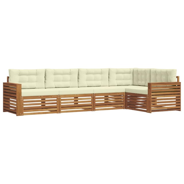 vidaXL Outdoor-Sofagarnitur mit Kissen 5-Tlg Natur und Creme 3373465