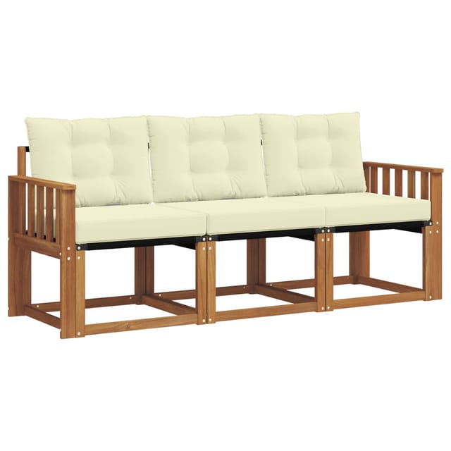 vidaXL Outdoor-Sofagarnitur mit Kissen 3-Tlg Natur und Creme 3368349