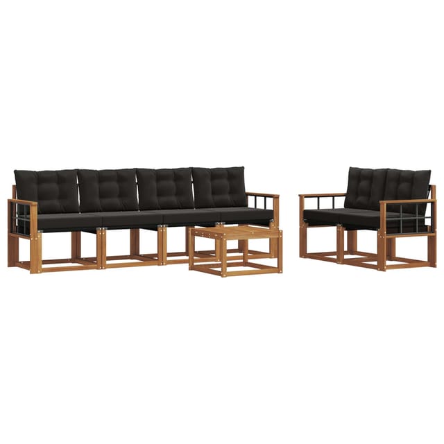 vidaXL Outdoor-Sofagarnitur mit Kissen 7-Tlg Natur und Schwarz 3368431