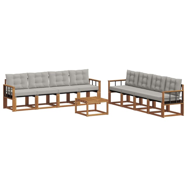 vidaXL Outdoor-Sofagarnitur mit Kissen 9-Tlg Natur und Hellgrau 3368526