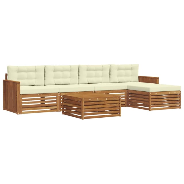 vidaXL Outdoor-Sofagarnitur mit Kissen 6-Tlg Natur und Creme 3373335