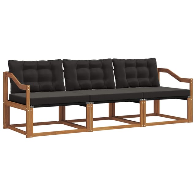vidaXL Outdoor-Sofagarnitur mit Kissen 3-Tlg Natur und Schwarz 3369155