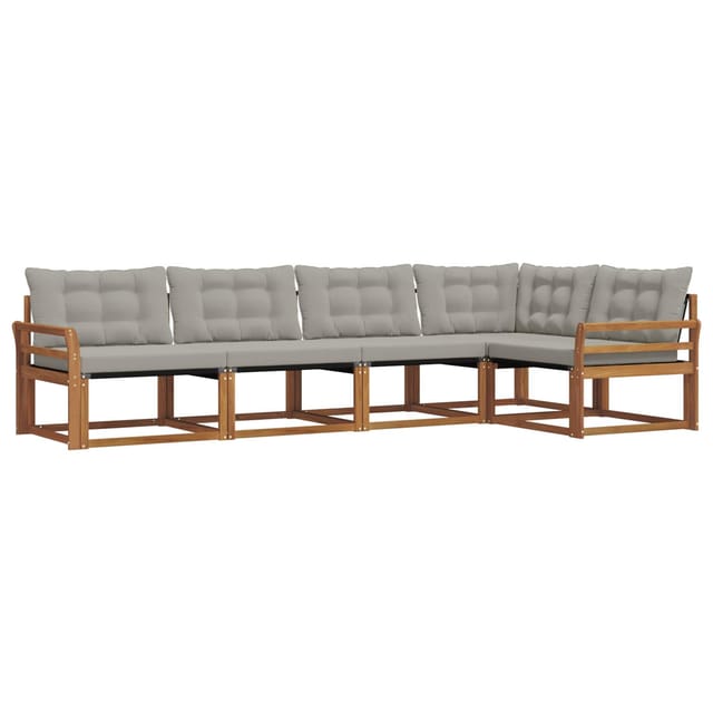vidaXL Outdoor-Sofagarnitur mit Kissen 5-Tlg Natur und Hellgrau 3369458