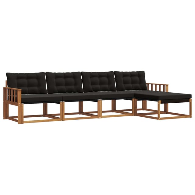 vidaXL Outdoor-Sofagarnitur mit Kissen 5-Tlg Natur und Schwarz 3369359