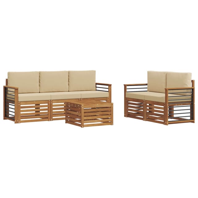 vidaXL Sofagarnituren 6 Tlg Natur und Beige Massivholz Akazie 3374383