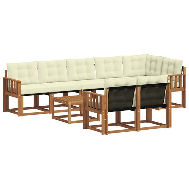 vidaXL Outdoor-Sofagarnitur mit Kissen 9-Tlg Natur und Creme 3368805