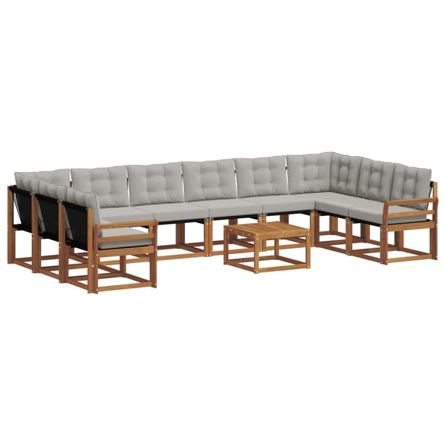 vidaXL Outdoor-Sofagarnitur mit Kissen 11-Tlg Natur und Hellgrau 3369122