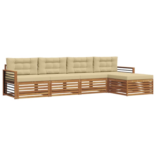 vidaXL Outdoor-Sofagarnitur mit Kissen 5-Tlg Natur und Beige 3373313