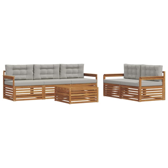 vidaXL Outdoor-Sofagarnitur mit Kissen 6-Tlg Natur und Hellgrau 3373006