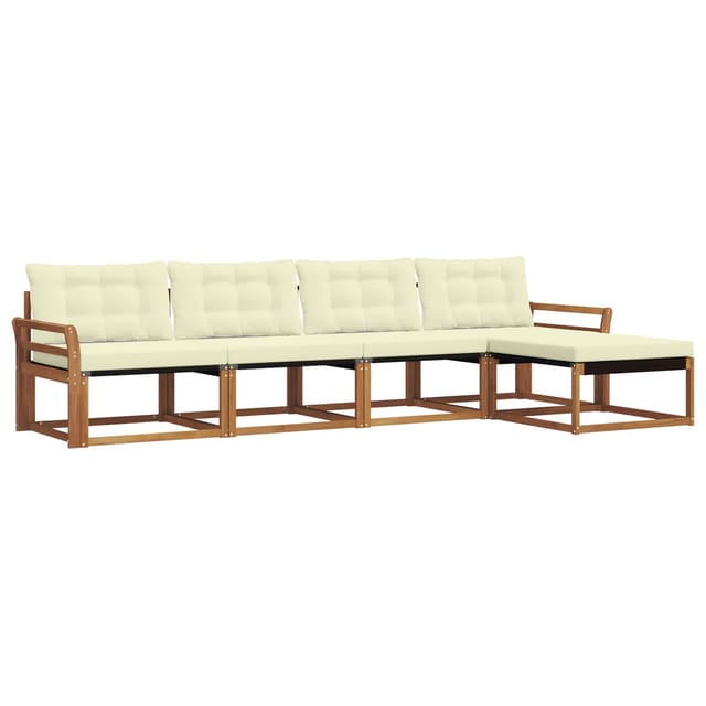 vidaXL Outdoor-Sofagarnitur mit Kissen 5-Tlg Natur und Creme 3369361