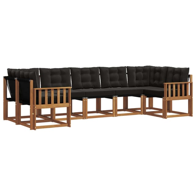 vidaXL Outdoor-Sofagarnitur mit Kissen 7-Tlg Natur und Schwarz 3369023
