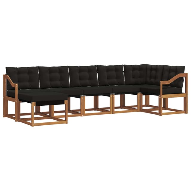 vidaXL Outdoor-Sofagarnitur mit Kissen 7-Tlg Natur und Schwarz 3368891