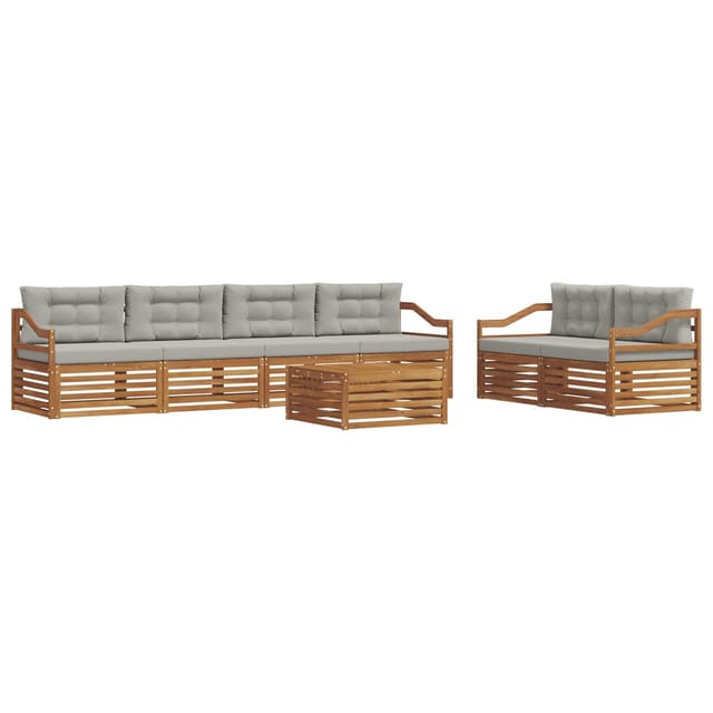 vidaXL Outdoor-Sofagarnitur mit Kissen 7-Tlg Natur und Hellgrau 3373076