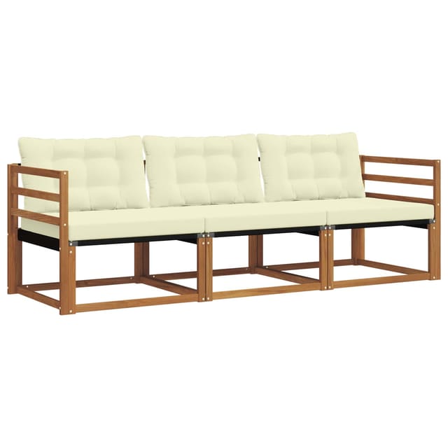vidaXL Outdoor-Sofagarnitur mit Kissen 3-Tlg Natur und Creme 3369133