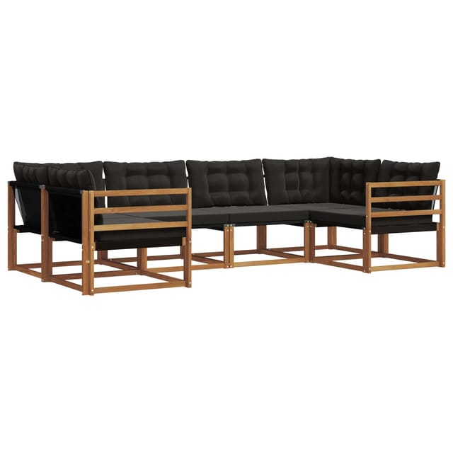 vidaXL Outdoor-Sofagarnitur mit Kissen 6-Tlg Natur und Schwarz 3369783