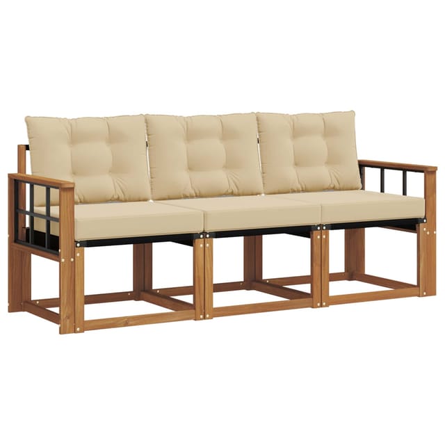 vidaXL Outdoor-Sofagarnitur mit Kissen 3-Tlg Natur und Beige 3368360