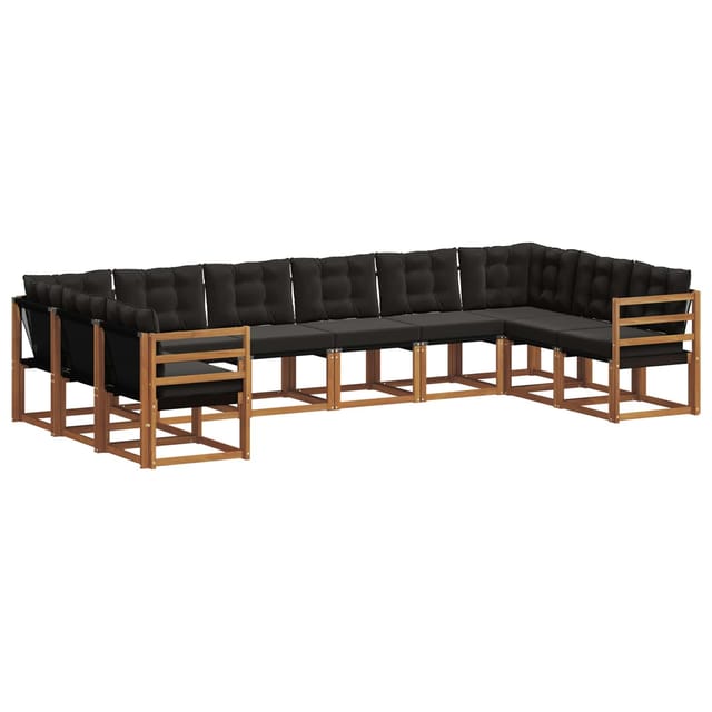vidaXL Outdoor-Sofagarnitur mit Kissen 10-Tlg Natur und Schwarz 3369087