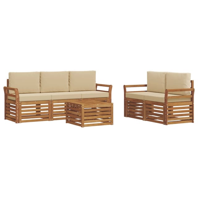 vidaXL Sofagarnituren 6 Tlg Natur und Beige Massivholz Akazie 3374373
