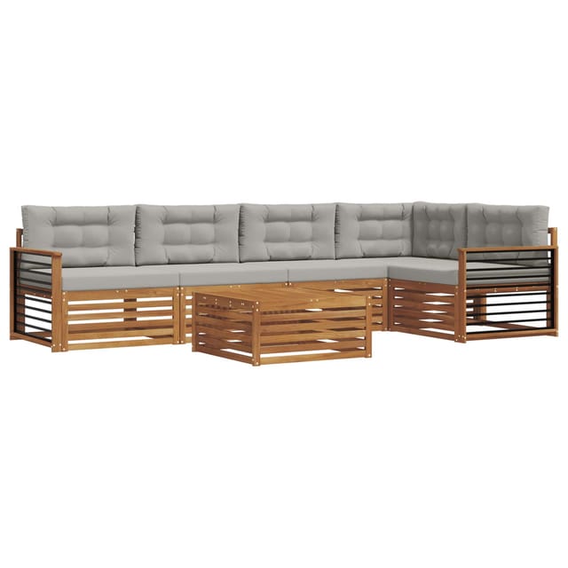 vidaXL Outdoor-Sofagarnitur mit Kissen 6-Tlg Natur und Hellgrau 3373511