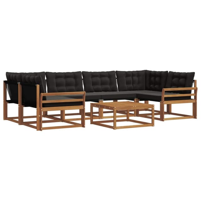 vidaXL Outdoor-Sofagarnitur mit Kissen 7-Tlg Natur und Schwarz 3369243