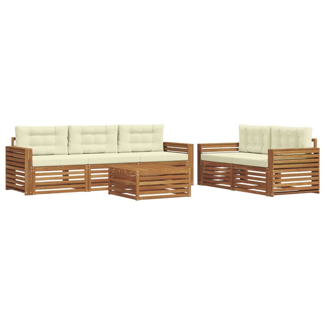 vidaXL Outdoor-Sofagarnitur mit Kissen 6-Tlg Natur und Creme 3373025