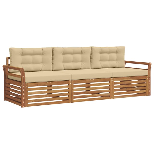 vidaXL Outdoor-Sofagarnitur mit Kissen 3-Tlg Natur und Beige 3372943