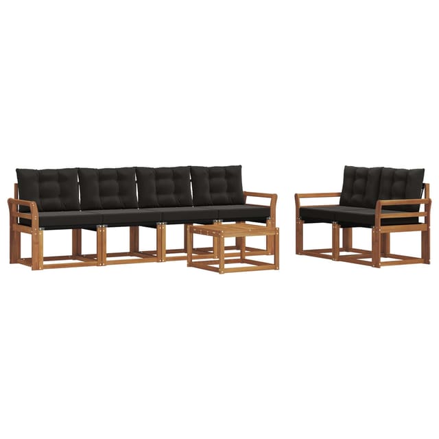vidaXL Outdoor-Sofagarnitur mit Kissen 7-Tlg Natur und Schwarz 3368427