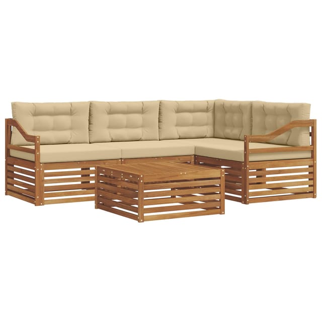vidaXL Outdoor-Sofagarnitur mit Kissen 5-Tlg Natur und Beige 3373438