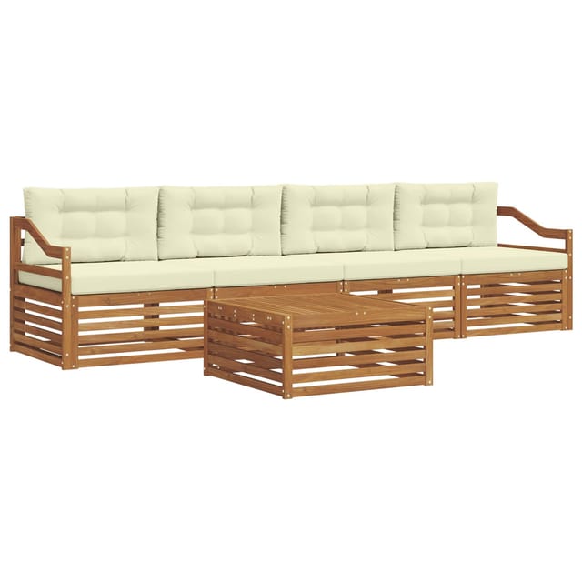 vidaXL Outdoor-Sofagarnitur mit Kissen 5-Tlg Natur und Creme 3372995