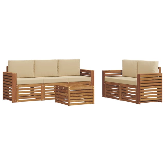 vidaXL Sofagarnituren 6 Tlg Natur und Beige Massivholz Akazie 3374378