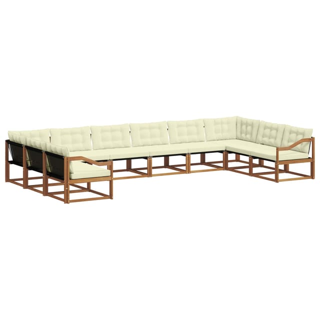 vidaXL Outdoor-Sofagarnitur mit Kissen 10-Tlg Natur und Creme 3369897