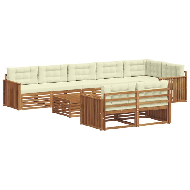 vidaXL Outdoor-Sofagarnitur mit Kissen 9-Tlg Natur und Creme 3373695