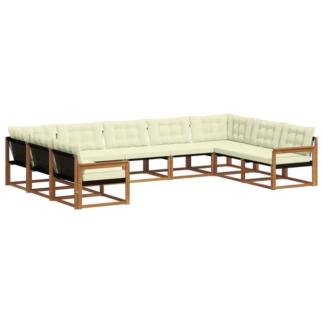 vidaXL Outdoor-Sofagarnitur mit Kissen 9-Tlg Natur und Creme 3369833