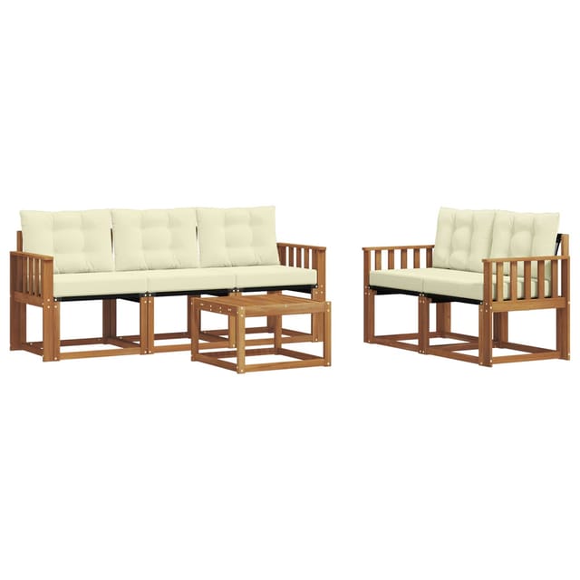 vidaXL Outdoor-Sofagarnitur mit Kissen 6-Tlg Natur und Creme 3368397