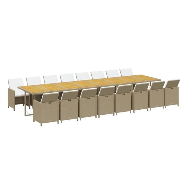 vidaXL 17-Tlg Garten-Essgruppe mit Kissen Beige Poly Rattan 3095689