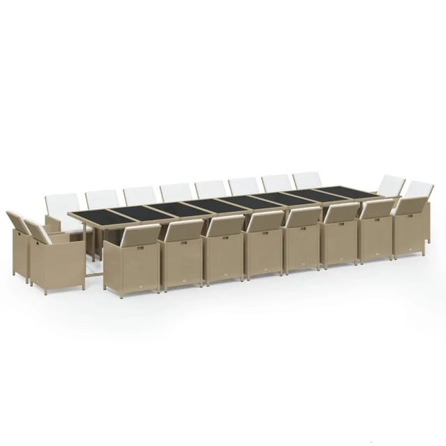 vidaXL 21-Tlg Garten-Essgruppe mit Kissen Poly Rattan Beige 3095678