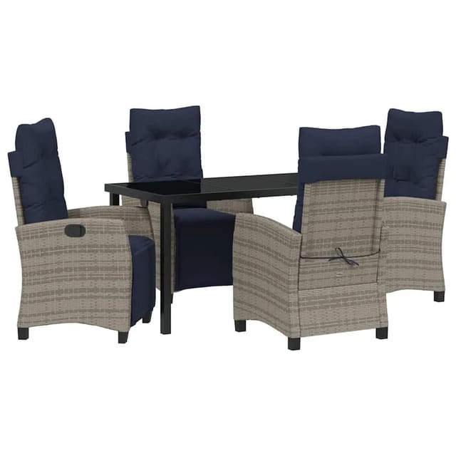 vidaXL Garten Essgruppe mit Kissen 5-Tlg Grau Poly-Rattan 3380472