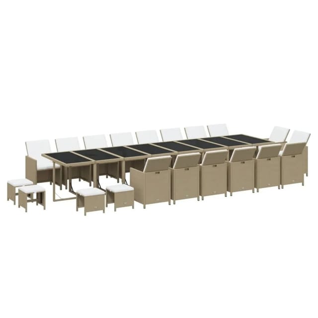 vidaXL 21-Tlg Garten-Essgruppe mit Kissen Poly Rattan Beige 3095679