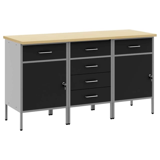 vidaXL Werkbank mit Schubladen 3-Tlg Schwarz und Grau 75 x 45 x 85 cm 3321370