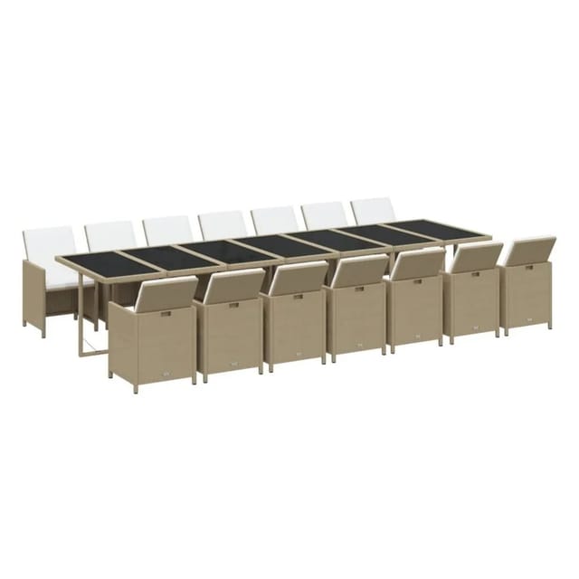 vidaXL 15-Tlg Garten-Essgruppe mit Kissen Poly Rattan Beige 3095650