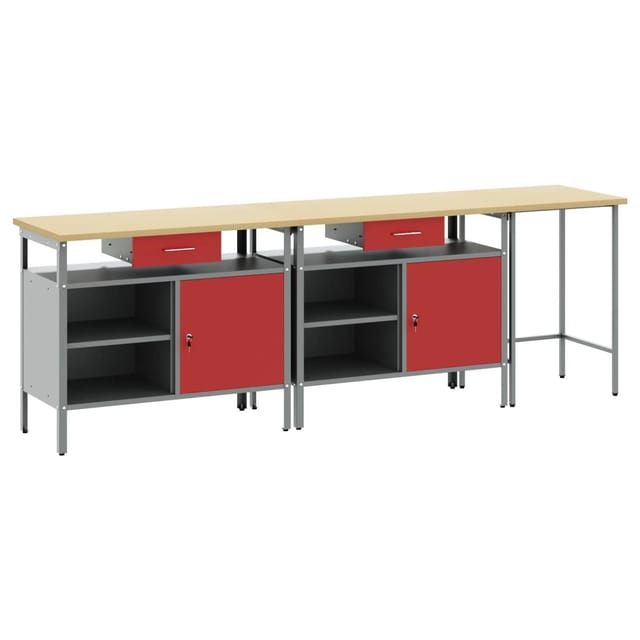 vidaXL Werkbank-Set 3-Tlg Rot und Grau Pulverbeschichteter Stahl 3321397