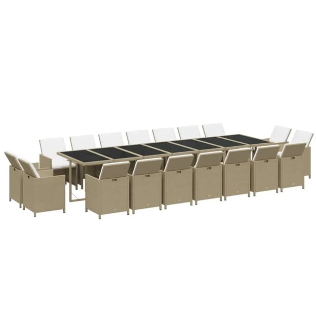 vidaXL 19-Tlg Garten-Essgruppe mit Kissen Poly Rattan Beige 3095651