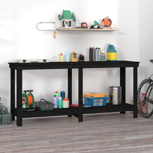 vidaXL Werkbank Schwarz 180x50x80 cm Massivholz Kiefer 822515