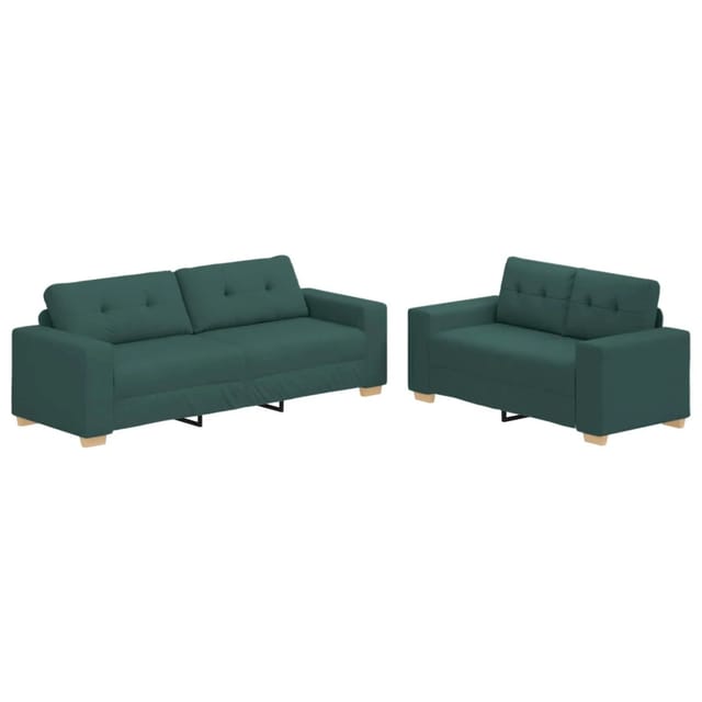 vidaXL 2 Tlg Sofagarnitur mit Kissen Dunkelgrün Stoff 3324715