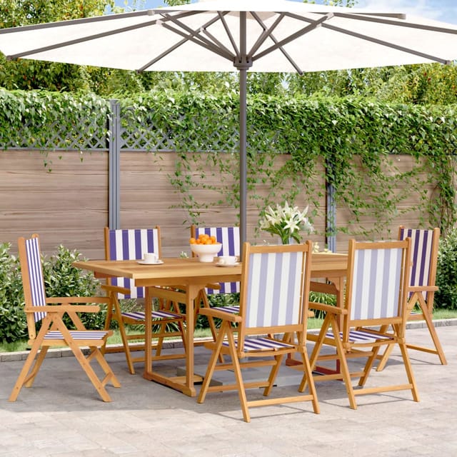 vidaXL 7-Tlg Garten-Essgruppe Stoff und Massivholz Blau und Weiß 3281741